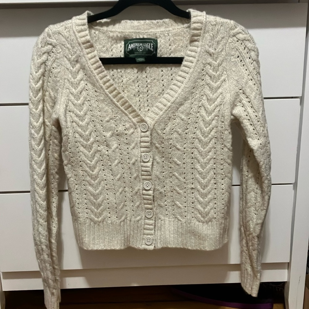 American Eagle Cropped Cable Knit Cardigan Sweater